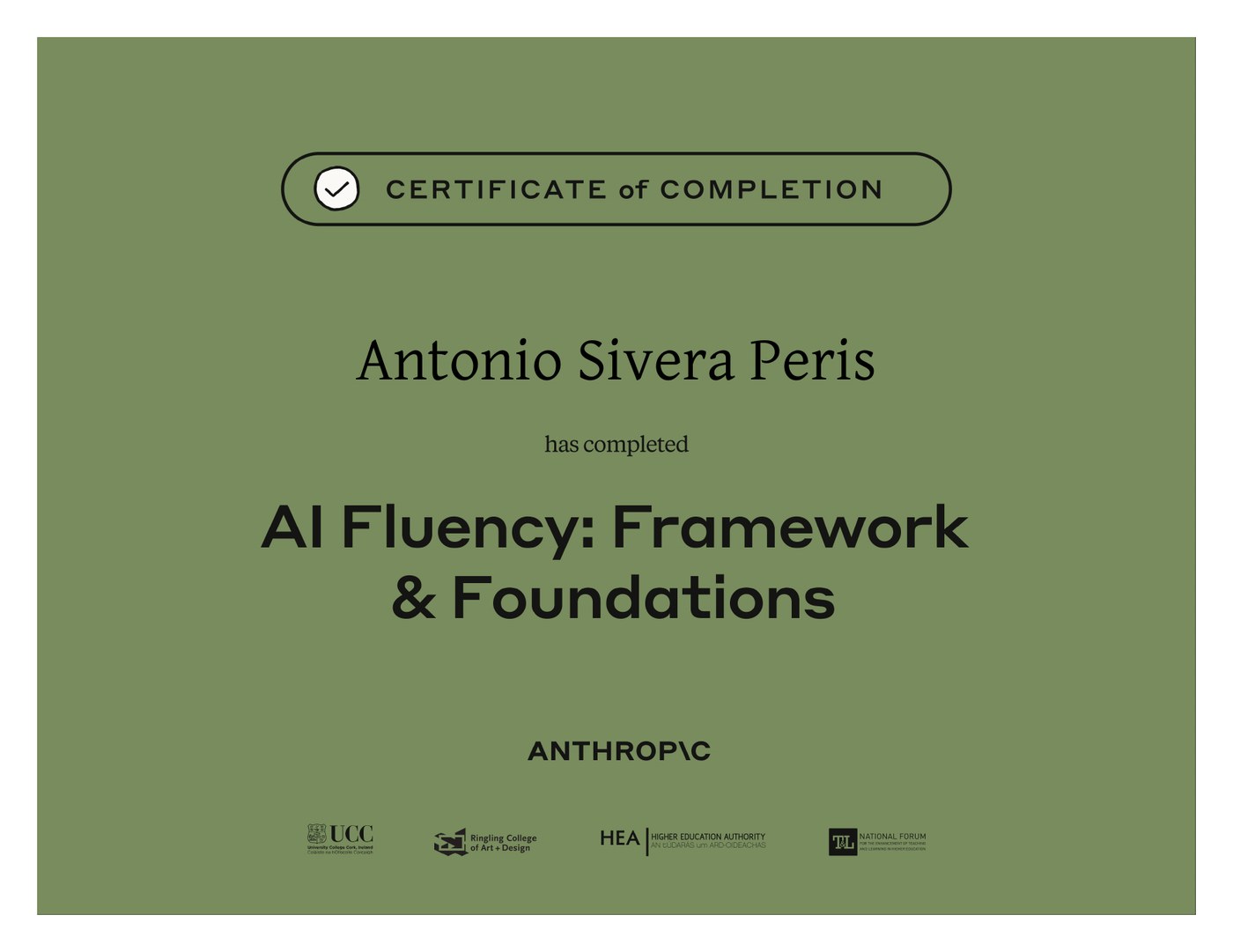 Diploma AI Fluency Framework and Foundations de Antonio Sivera