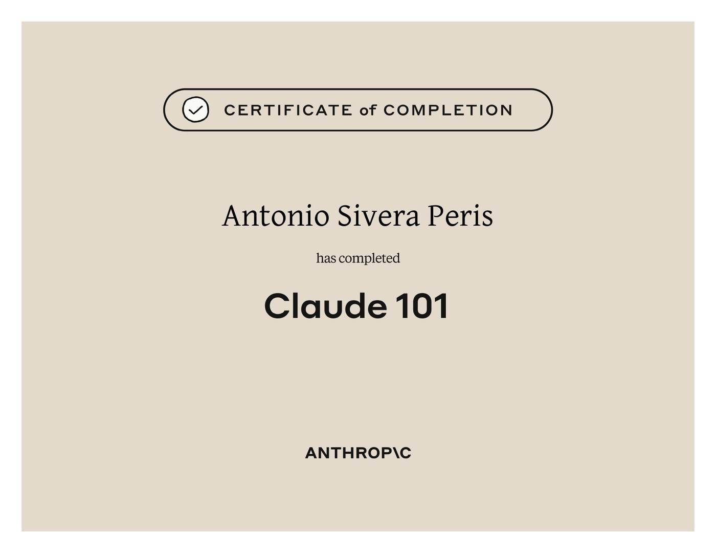 Diploma Claude 101 de Antonio Sivera