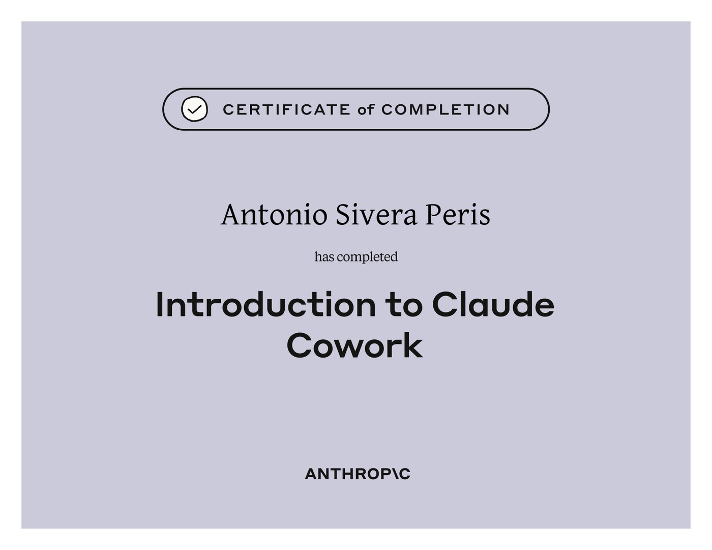 Diploma Introduction to Claude Cowork de Antonio Sivera