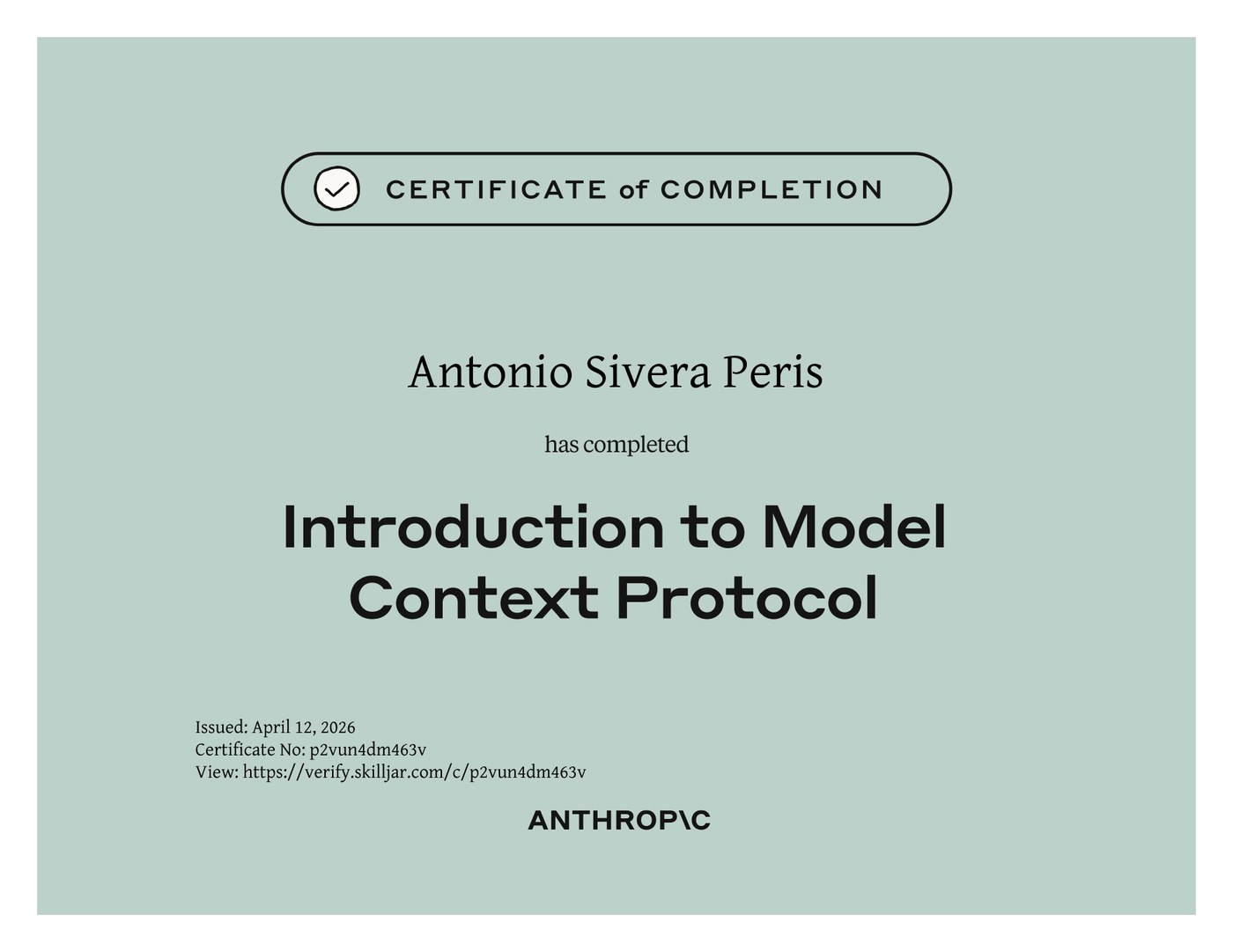 Diploma Model Context Protocol de Antonio Sivera